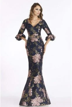 Feriani Couture - 18905 Floral Detailed V-neck Mermaid Dress