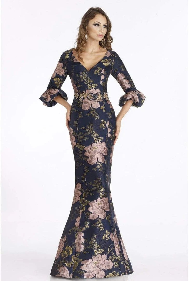 Feriani Couture - 18905 Floral Detailed V-neck Mermaid Dress 3 Feriani Couture - 18905 Floral Detailed V-neck Mermaid Dress
