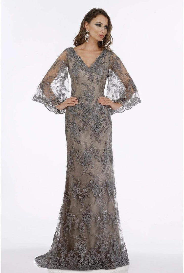 Feriani Couture - 18907 Floral Embroidered V-neck Trumpet Dress 3 Feriani Couture - 18907 Floral Embroidered V-neck Trumpet Dress