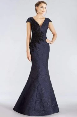 Feriani Couture - 18957 Beaded Appliques Plunging V-Neck Gown