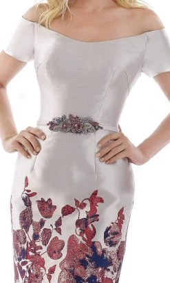Feriani Couture - 20101 Off-Shoulder Glitter Floral Print Dress