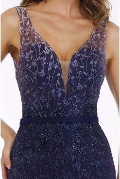 Feriani Couture - 26279 Embellished Deep V-neck Trumpet Dress