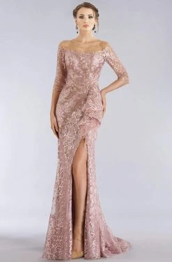 Feriani Couture - 26302 Metallic Lace Mermaid Gown With Slit