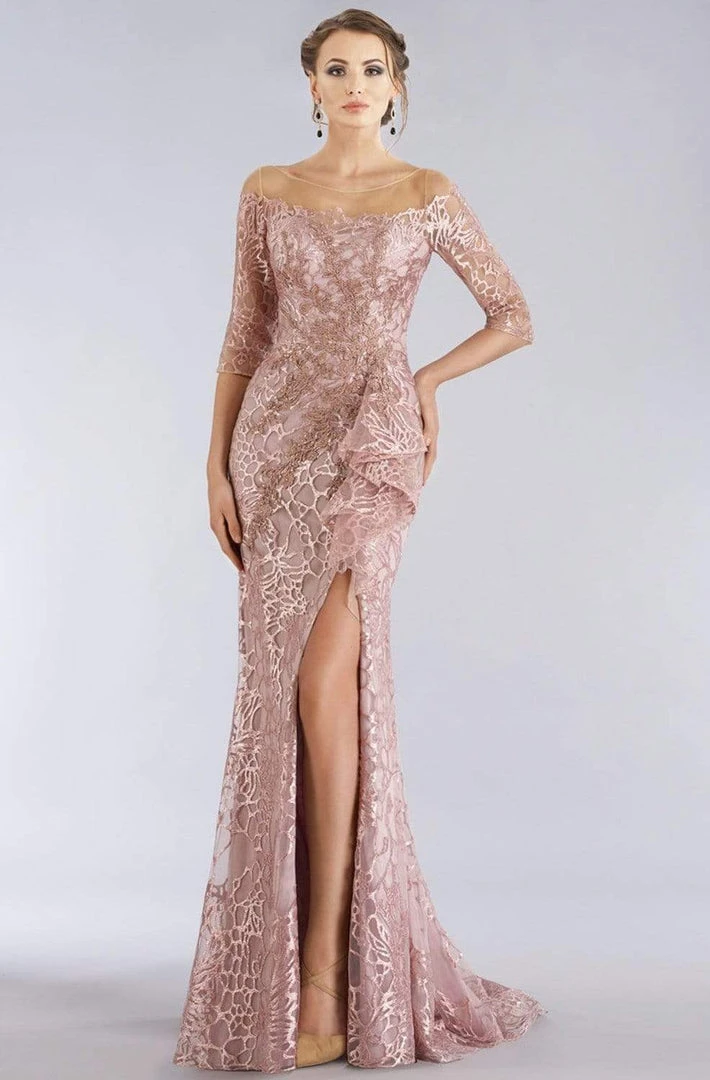 Feriani Couture - 26302 Metallic Lace Mermaid Gown With Slit 3 Feriani Couture - 26302 Metallic Lace Mermaid Gown With Slit
