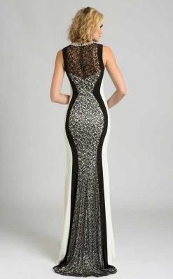 Feriani Couture Contrast Lace Overlaid Beaded Long Gown 26239 - 1 Pc Black/White In Size 12 Available