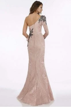 Feriani Couture - Long Sleeve Beaded Applique Asymmetrical Gown 18908 7 Feriani Couture - Long Sleeve Beaded Applique Asymmetrical Gown 18908