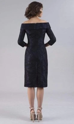 Gia Franco - 12053 Quarter Sleeve Drape-Ornate Dress