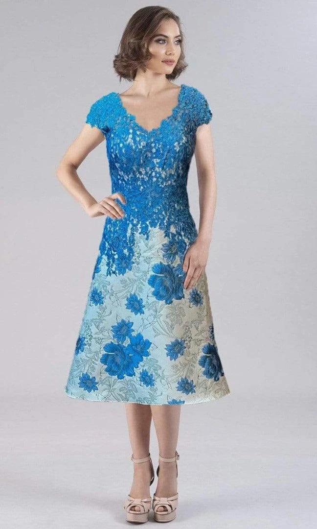 Gia Franco - 12111 V Neck Lace Tea Length Dress 3 Gia Franco - 12111 V Neck Lace Tea Length Dress