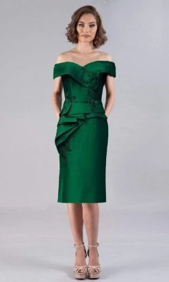 Gia Franco - 12112 Fold-Accented Peplum Sheath Dress