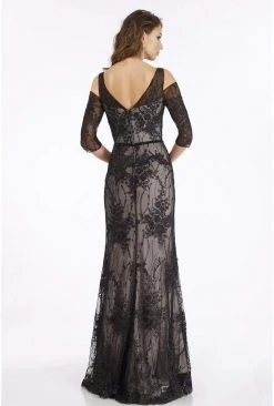 Gia Franco - 12904 Applique Plunging V-neck Trumpet Dress