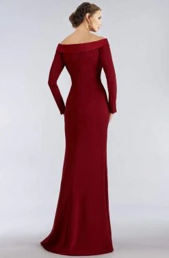 Gia Franco - 12957 Long Sleeve Ruffle Trimmed High Slit Gown