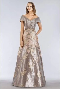 Gia Franco - 12959 Floral Metallic Off-Shoulder Gown