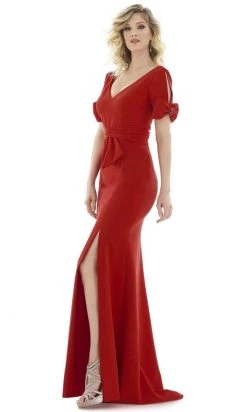 Gia Franco - 12989 Split Bow Short Sleeve High Slit Dress