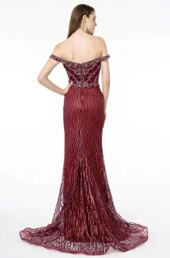 GLS By Gloria - GL1818 Plunging Off Shoulder Jeweled Mermaid Gown