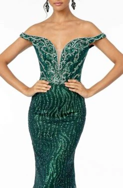GLS By Gloria - GL1818 Plunging Off Shoulder Jeweled Mermaid Gown