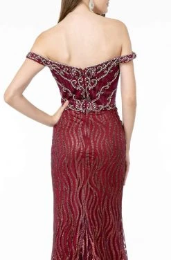 GLS By Gloria - GL1818 Plunging Off Shoulder Jeweled Mermaid Gown