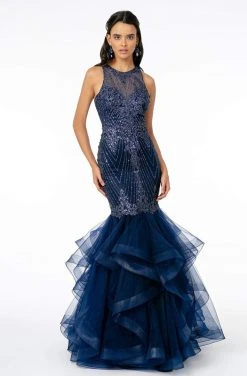 GLS By Gloria - GL1822 Glitter Beaded Tiered Mermaid Gown