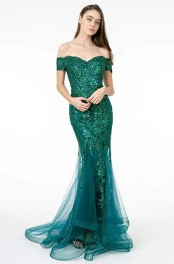 GLS By Gloria - GL1823 Glitter Mesh Cutout Back Mermaid Gown 12 GLS By Gloria - GL1823 Glitter Mesh Cutout Back Mermaid Gown