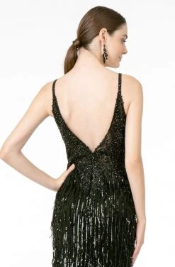 GLS By Gloria - GL1824 Plunging Sequin Fringed Sheath Gown