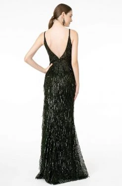 GLS By Gloria - GL1824 Plunging Sequin Fringed Sheath Gown