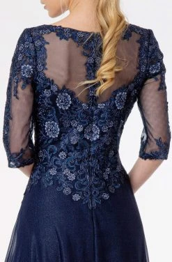 GLS By Gloria - GL1825 Quarter Sleeve Embroidered Illusion A-Line Dress