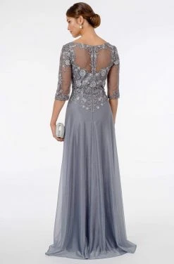 GLS By Gloria - GL1825 Quarter Sleeve Embroidered Illusion A-Line Dress