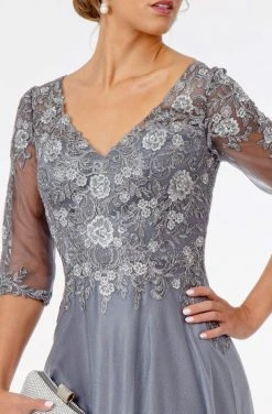 GLS By Gloria - GL1825 Quarter Sleeve Embroidered Illusion A-Line Dress