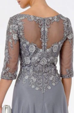 GLS By Gloria - GL1825 Quarter Sleeve Embroidered Illusion A-Line Dress