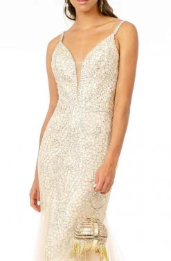 GLS By Gloria - GL1842 Plunging Beaded Metallic Tulle Trumpet Gown 10 GLS By Gloria - GL1842 Plunging Beaded Metallic Tulle Trumpet Gown