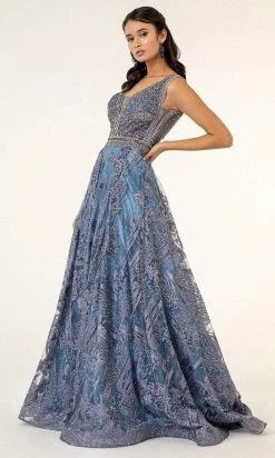 GLS By Gloria - GL1919 Beaded Metallic A-Line Dress