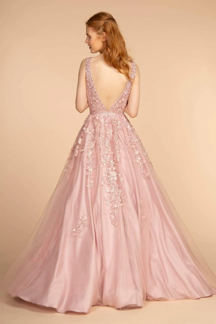 GLS By Gloria - GL2529 Plunging V-Neck Trailing Blossom Gown 8 GLS By Gloria - GL2529 Plunging V-Neck Trailing Blossom Gown