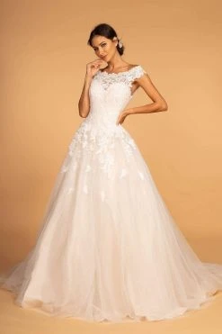 GLS By Gloria - GL2596 Scalloped Bateau Neck Lace Ballgown