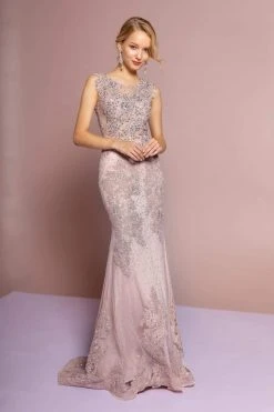 GLS By Gloria - GL2616 Cap Sleeve Appliqued Illusion Mermaid Gown