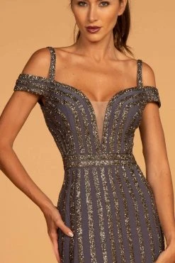 GLS By Gloria - GL2629 Embellished Deep Off-Shoulder Trumpet Dress