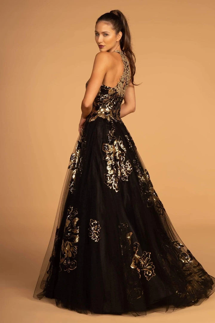 GLS By Gloria - GL2655 Gold Embellished Halter Evening Gown 4 GLS By Gloria - GL2655 Gold Embellished Halter Evening Gown