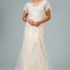 GLS By Gloria - GL2881 Sheer Flutter Sleeve Appliqued Overskirt Gown