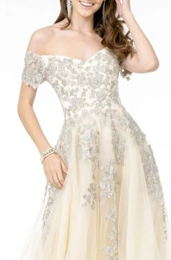 GLS By Gloria - GL2885 Floral Embroidered Mesh Long Gown