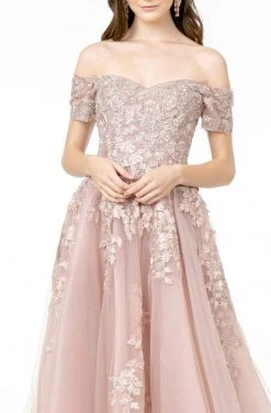 GLS By Gloria - GL2885 Floral Embroidered Mesh Long Gown