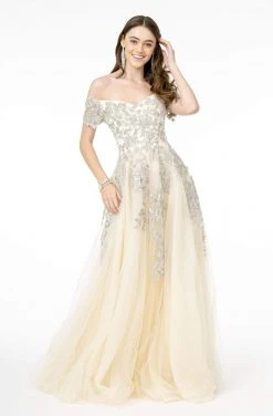 GLS By Gloria - GL2885 Floral Embroidered Mesh Long Gown