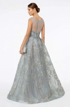 GLS By Gloria - GL2980 Embroidered Scoop Neck A-Line Dress