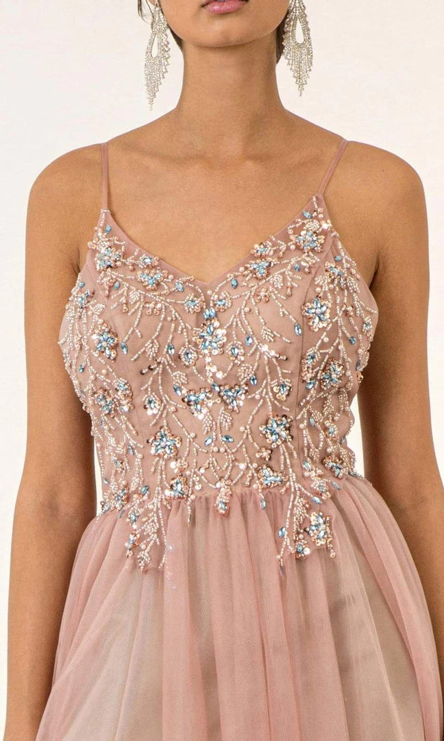 GLS By Gloria - GL2983 Embellished V Neck Mesh A-line Dress 9 GLS By Gloria - GL2983 Embellished V Neck Mesh A-line Dress