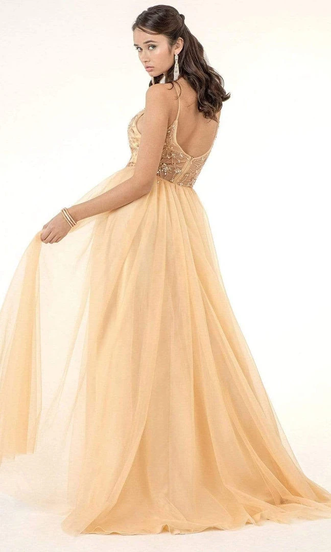 GLS By Gloria - GL2983 Embellished V Neck Mesh A-line Dress 4 GLS By Gloria - GL2983 Embellished V Neck Mesh A-line Dress