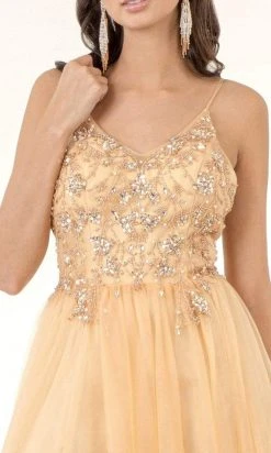 GLS By Gloria - GL2983 Embellished V Neck Mesh A-line Dress 12 GLS By Gloria - GL2983 Embellished V Neck Mesh A-line Dress