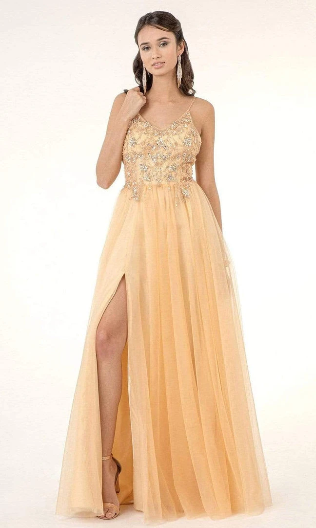 GLS By Gloria - GL2983 Embellished V Neck Mesh A-line Dress 3 GLS By Gloria - GL2983 Embellished V Neck Mesh A-line Dress