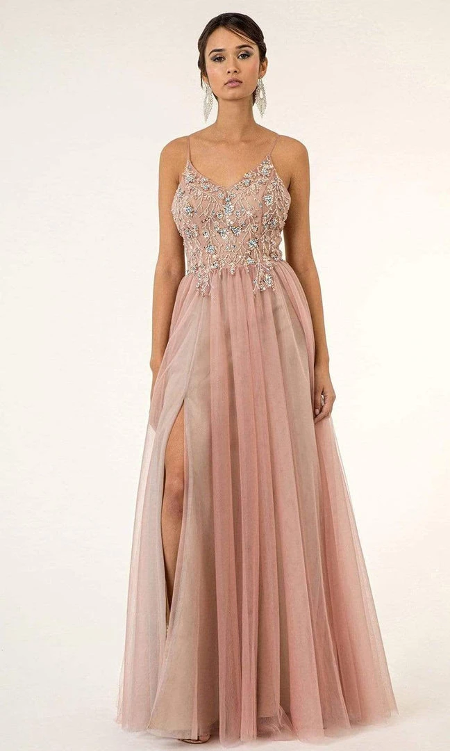 GLS By Gloria - GL2983 Embellished V Neck Mesh A-line Dress 7 GLS By Gloria - GL2983 Embellished V Neck Mesh A-line Dress