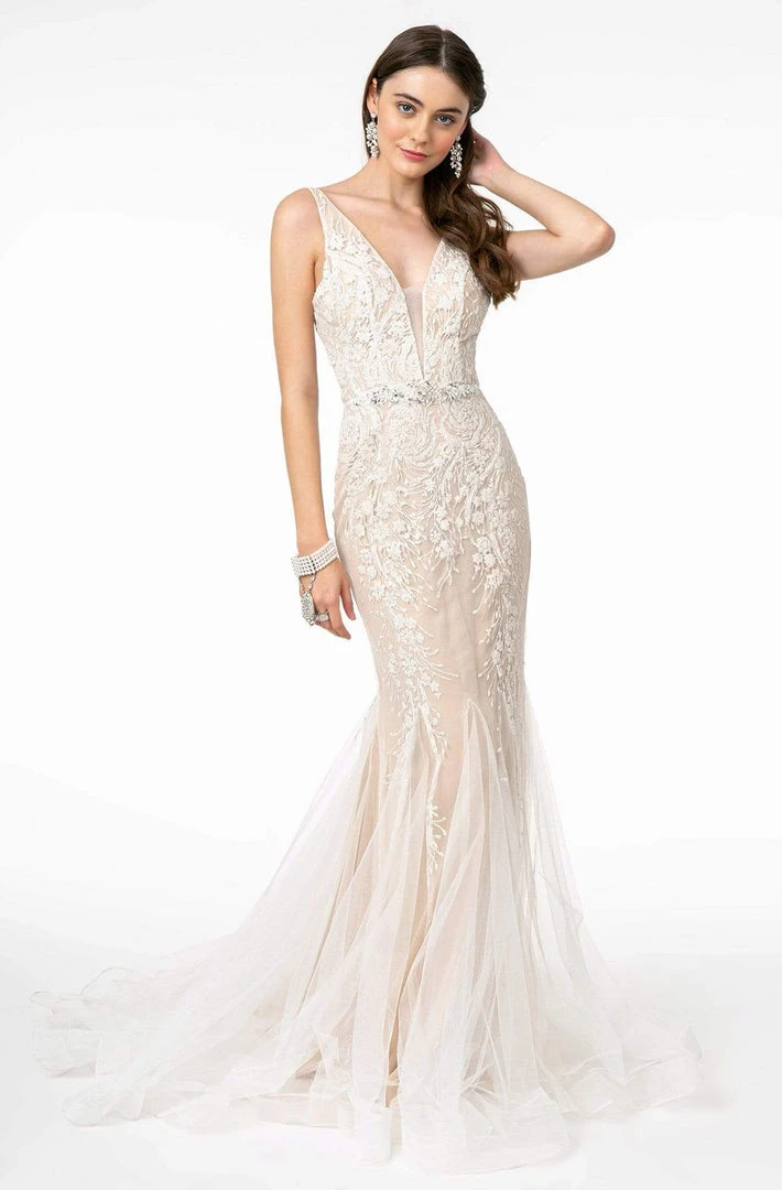 GLS By Gloria - GL2985 Embroidered Deep V-Neck Trumpet Dress 3 GLS By Gloria - GL2985 Embroidered Deep V-Neck Trumpet Dress