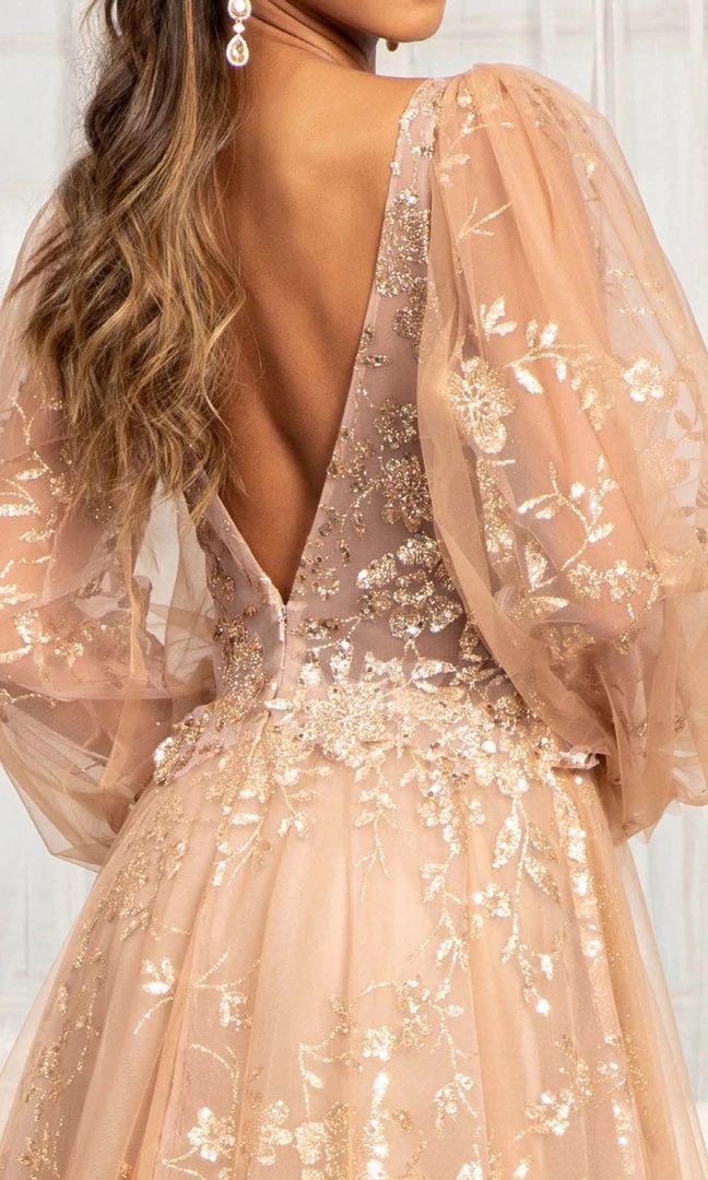 GLS By Gloria GL3001 - Long Puffed Sleeves Deep V-neck Evening Gown 9 GLS By Gloria GL3001 - Long Puffed Sleeves Deep V-neck Evening Gown