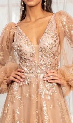 GLS By Gloria GL3001 - Long Puffed Sleeves Deep V-neck Evening Gown 17 GLS By Gloria GL3001 - Long Puffed Sleeves Deep V-neck Evening Gown