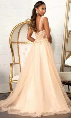 GLS By Gloria GL3007 - Illusion Plunging V-neck Long Gown