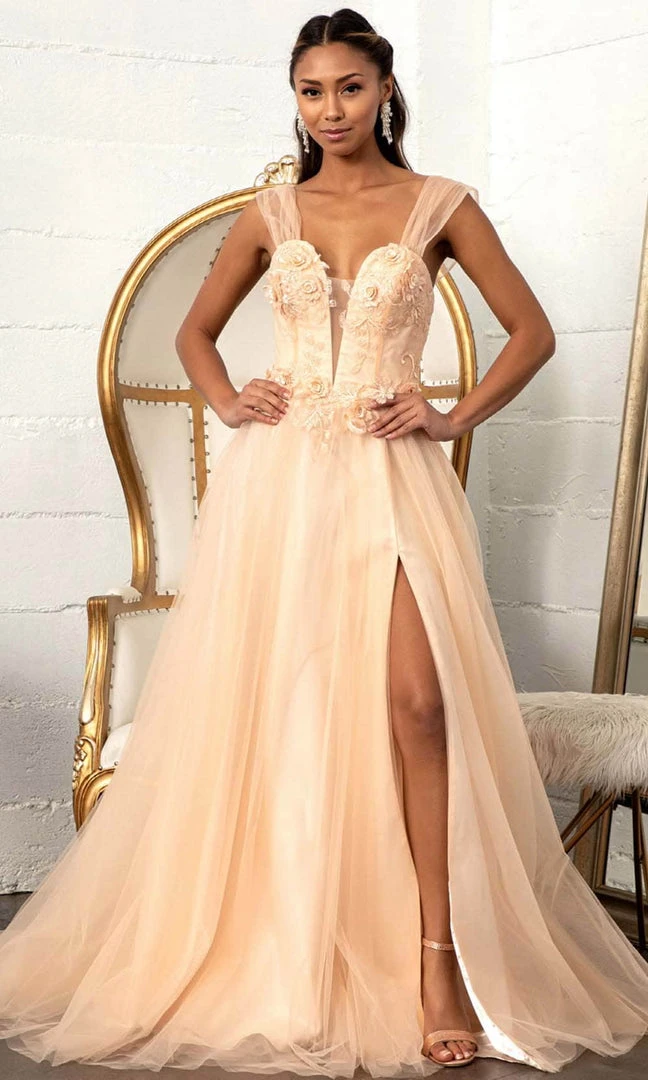 GLS By Gloria GL3007 - Illusion Plunging V-neck Long Gown 3 GLS By Gloria GL3007 - Illusion Plunging V-neck Long Gown